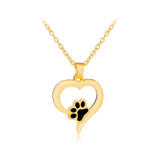 Gold Heart Necklace with Black paw 