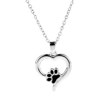 Load image into Gallery viewer, Silver Heart Necklace with Black paw 
