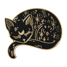 Load image into Gallery viewer, Sleeping Cat Black and Gold Brooch and Pin
