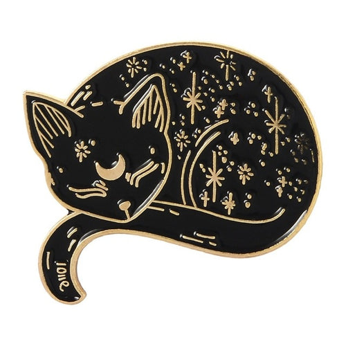 Sleeping Cat Black and Gold Brooch and Pin