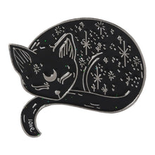 Load image into Gallery viewer, Sleeping Cat Black and Silver Brooch and Pin
