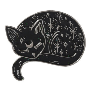 Sleeping Cat Black and Silver Brooch and Pin