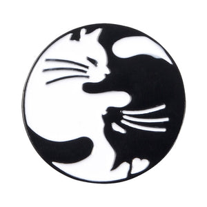 Cat Yin & Yang Brooch White and Black