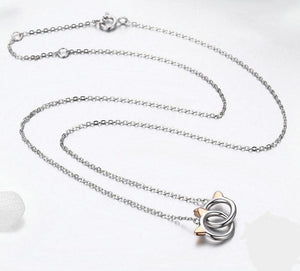 Two Cat Necklace with Sterling Silver and Rose Gold Plating