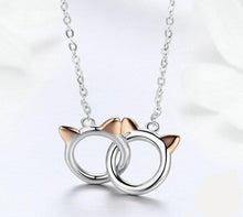 Load image into Gallery viewer, Two Cat Necklace with Sterling Silver and Rose Gold Plating
