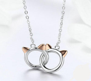 Two Cat Necklace with Sterling Silver and Rose Gold Plating