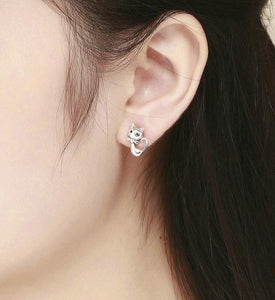 Sterling Silver 925 Dancing Cat Earrings