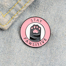 Load image into Gallery viewer, Stay Pawsitive Paw Brooch Pin with Pink, Black and White
