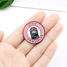 Load image into Gallery viewer, Stay Pawsitive Paw Brooch Pin with Pink, Black and White
