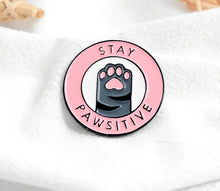 Load image into Gallery viewer, Stay Pawsitive Paw Brooch Pin with Pink, Black and White
