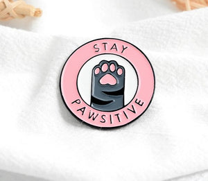 Stay Pawsitive Paw Brooch Pin with Pink, Black and White