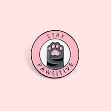 Load image into Gallery viewer, Stay Pawsitive Paw Brooch Pin with Pink, Black and White
