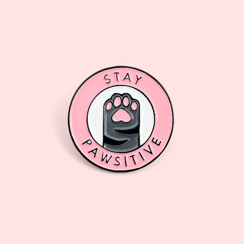 Stay Pawsitive Paw Brooch Pin with Pink, Black and White