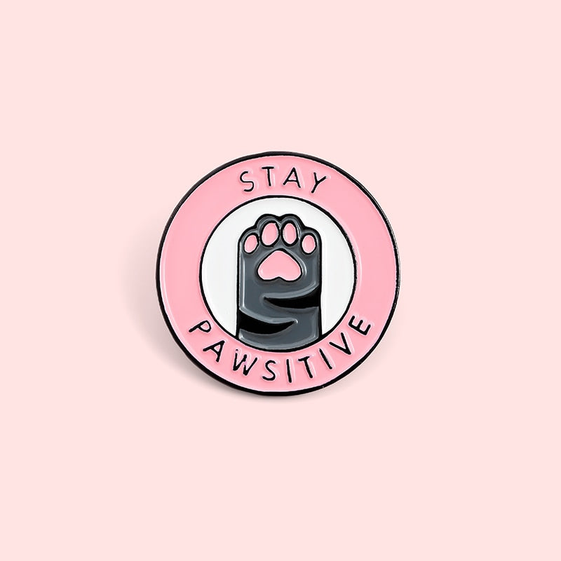 Stay Pawsitive Paw Brooch Pin with Pink, Black and White