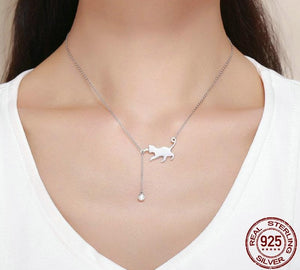 Sterling Silver cat necklace pendant with cubic zirconia