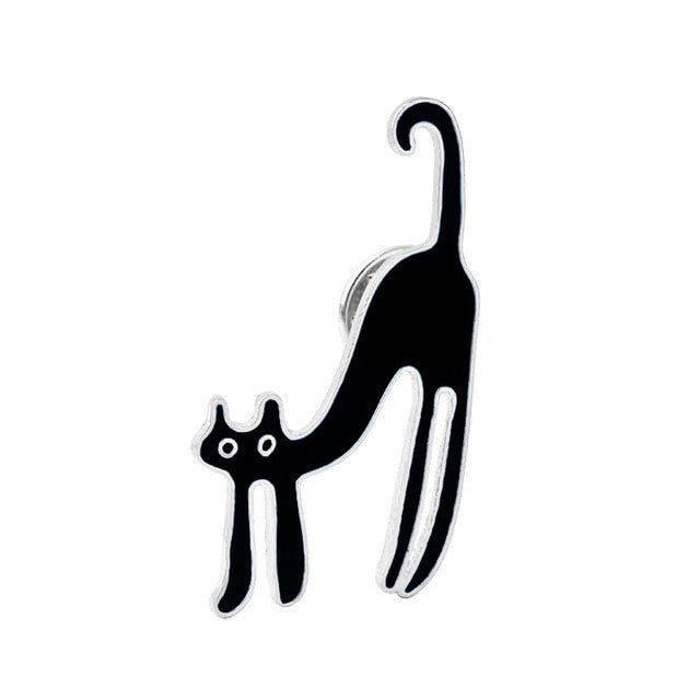 Black and Silver Standing Cat Brooch