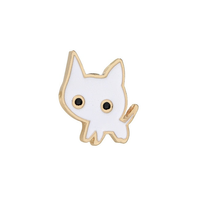 White & Gold Kitten Brooch/Pin with Black eyes