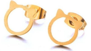 Cat Head Gold Stud Earrings