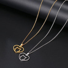 Load image into Gallery viewer, Gold &amp; Silver Cat Face Heart Necklace
