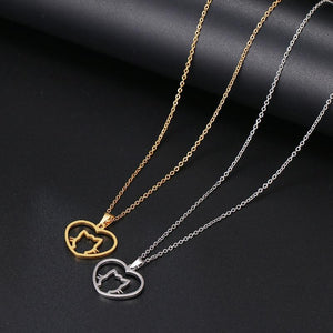 Gold & Silver Cat Face Heart Necklace