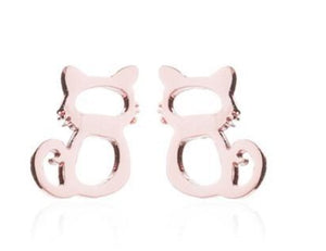 Rose Gold Seated Cat with Whisker Stud Earrings