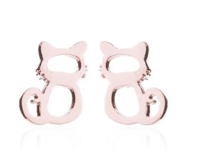 Rose Gold Seated Cat with Whisker Stud Earrings