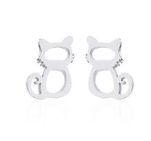 Load image into Gallery viewer, Silver Seated Cat with Whisker Stud Earrings
