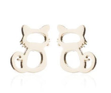 Load image into Gallery viewer, Gold Seated Cat with Whisker Stud Earrings
