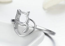 Load image into Gallery viewer, Cat &amp; Heart Ring Sterling Silver 925
