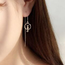 Load image into Gallery viewer, Sterling Silver Thread Earrings with cat sitting on moon
