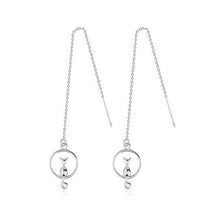 Load image into Gallery viewer, Sterling Silver Thread Earrings with cat sitting on moon
