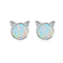 Load image into Gallery viewer, Sterling Silver and Opal Cat Ear Stud Earrings
