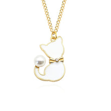 Load image into Gallery viewer, Cat Pearl Necklace White with small diamonte
