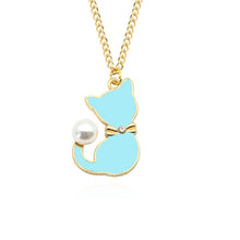 Load image into Gallery viewer, Cat Pearl Necklace Blue with small diamonte
