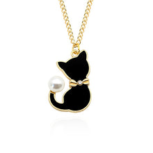 Load image into Gallery viewer, Cat Pearl Necklace Black with small diamonte
