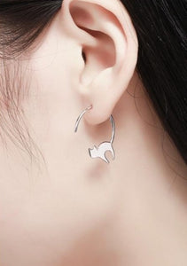 Sterling Silver 925 Cat Drop Earrings