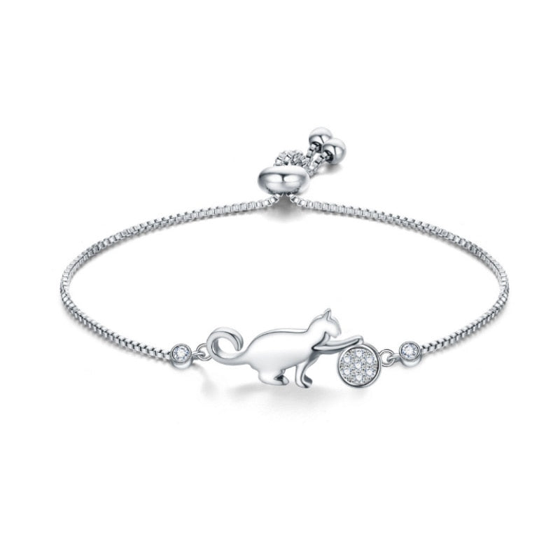  Cubic Zirconia adjustable bracelet with Cat