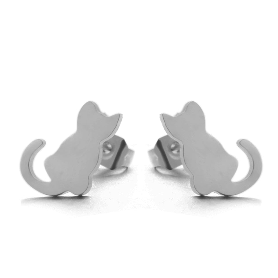 Silver Kitten Stud Earrings
