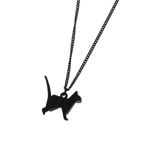 Black Standing Cat Necklace with Black Chain