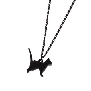 Black Standing Cat Necklace with Black Chain