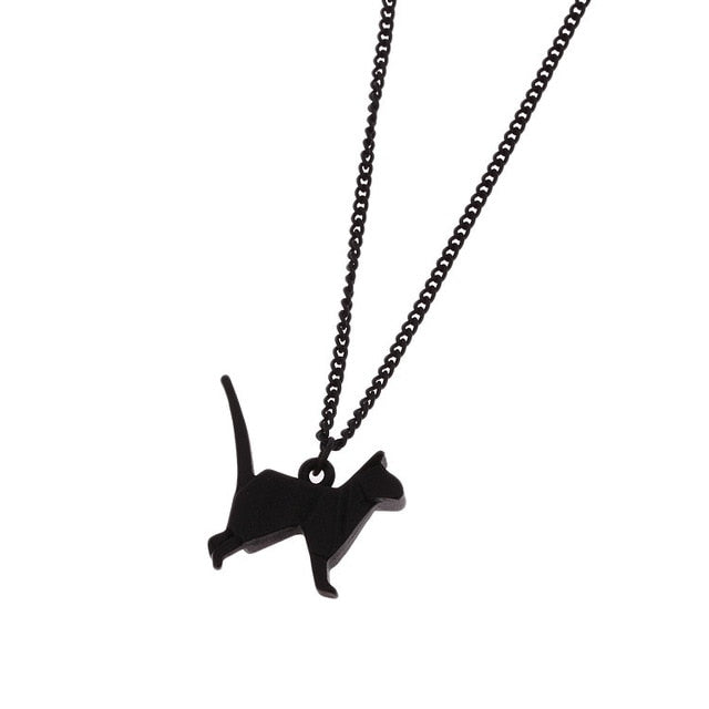 Black Standing Cat Necklace with Black Chain