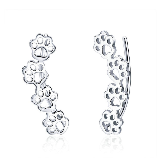 Sterling Silver 925 Paw Print Cuff Earrings