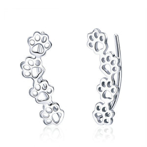 Sterling Silver 925 Paw Print Cuff Earrings