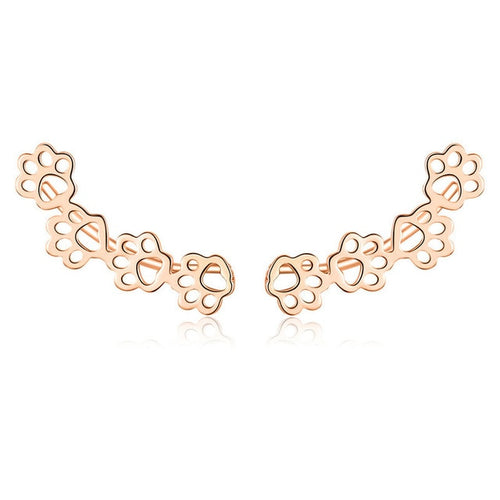 Rose Gold Plated Paw Print Cuff Earrings