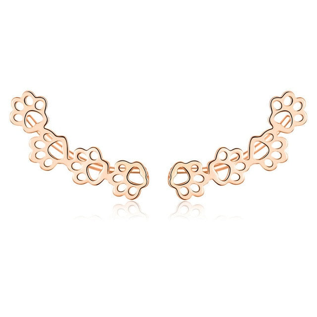 Rose Gold Plated Paw Print Cuff Earrings
