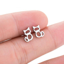 Load image into Gallery viewer, Silver Seated Cat with Whisker Stud Earrings
