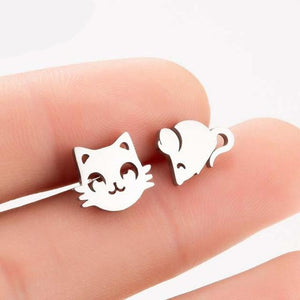 Silver Cat & Mouse Studs