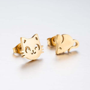 Gold Cat & Mouse Studs