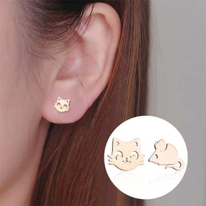Gold Cat & Mouse Studs