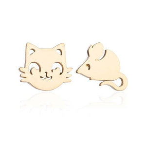 Gold Cat & Mouse Studs